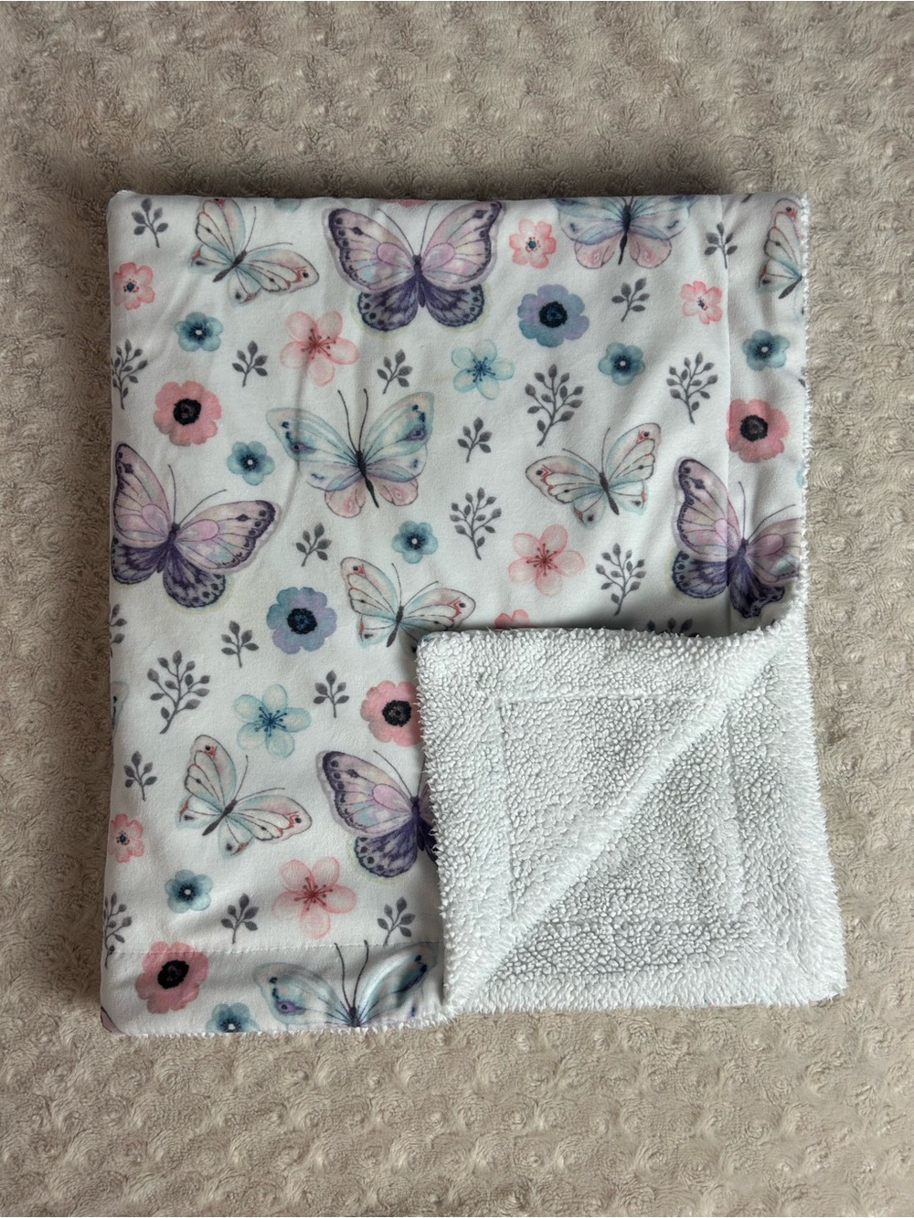 Simply Baby Chic Butterfly Blanket Purple White Pink Blue Floral Flower Gray